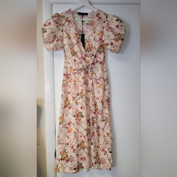 Revolve x House of Harlow 1960 Maeve Midi Floral Top Puff Sleeves Leg Slit S - Picture 2 of 16